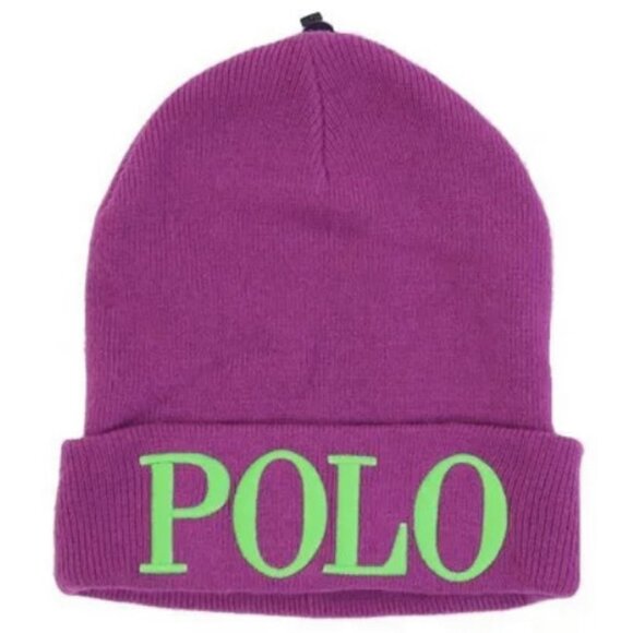 NEW Polo Ralph Lauren Womens Winter Hat!  Purple With Big Green Polo Lettering - Picture 1 of 2